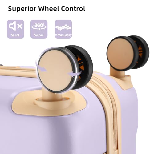 LARVENDER Expandable Carry on Luggage Sets 3 Piece Suitcases Set, Lavender - color: Lavender-20inch BP, size: 3 piece set(BP/TB/20)