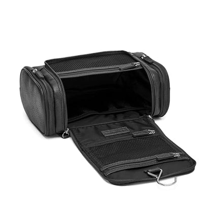 Leatherology Small Hanging Travel Toiletry Kit - Leather - Premium Ebony - color: Premium Ebony, size: Small
