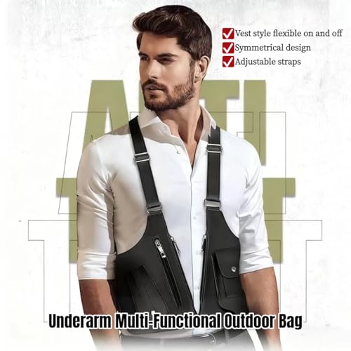 Tactical Double Shoulder Armpit Bag,Anti-Pickpocket Hidden Strap Wallet,Adjustable Leather Armor Crossbody Pack Multi-Pocket (Brown) - color: Brown