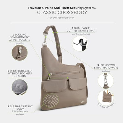 Travelon Anti-Theft Classic Crossbody Bag - color: Hazelnut