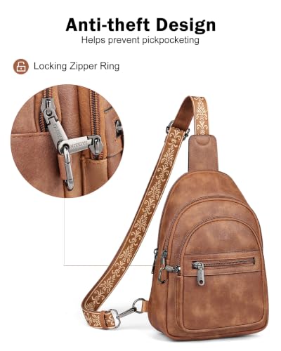 FADEON Sling Bag for Women, Designer Small Crossbody Bags, Adjustable Strap - color: 2 Brown Retro Style