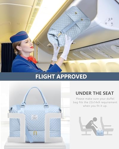 Travel Weekender Duffle Bag for Women: Overnight Bags with Shoe Compartment - color: 9-Light Blue, size: Large