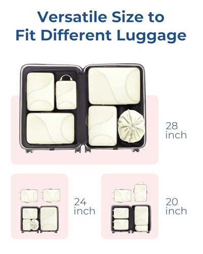 Bagsmart Compression Packing Cubes, Travel Bag Cruise Ship Essentials - color: Cream Beige