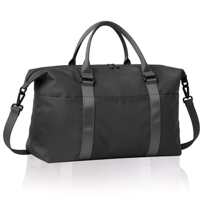Travel Duffle Bag for Women, Carry On Weekender Tote with Trolley Sleeve - color: Black