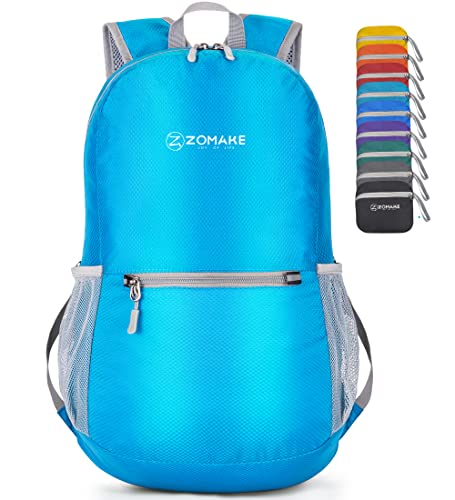 ZOMAKE Lightweight Packable Backpack, Foldable Small Travel Day Pack - color: B-light Blue