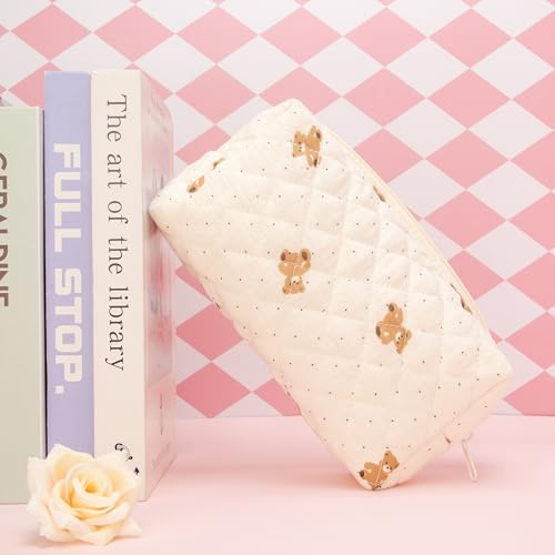 PAZIMIIK Small Quilted Makeup Bag,Zipper Cosmetic Pouch,Gauze Bear - color: Gauze Bear