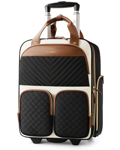 Arcoyard Underseat Carry On Luggage with Wheels, 17.3" Personal Item Bag - color: Beige Brown