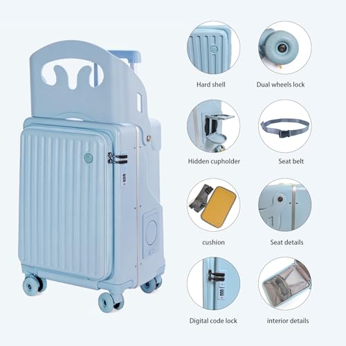 Ride on Luggage,20" Kids Ride On Suitcase with Seat Belt & Backrest - color: Sky Blue