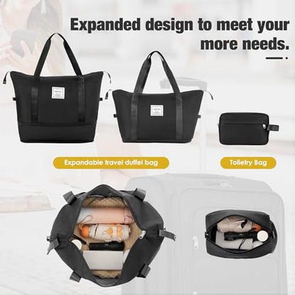 Merax Softside Luggage Set Lightweight 3 Piece Suitcase with Duffel Bag - color: Black + bags, style: Softside Luggage(22/26/30)