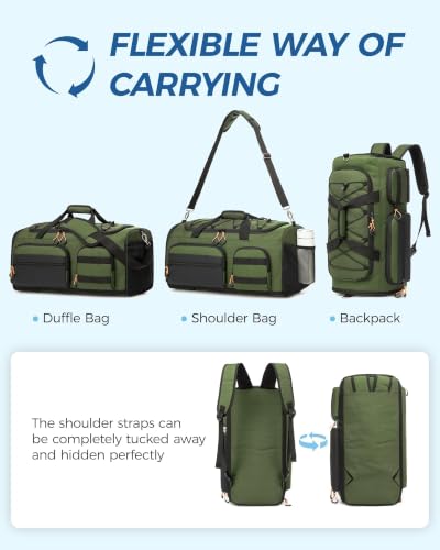Searock 45L Gym Bag for Men, 3-In-1 Duffle Bag Backpack for Travel - color: Green