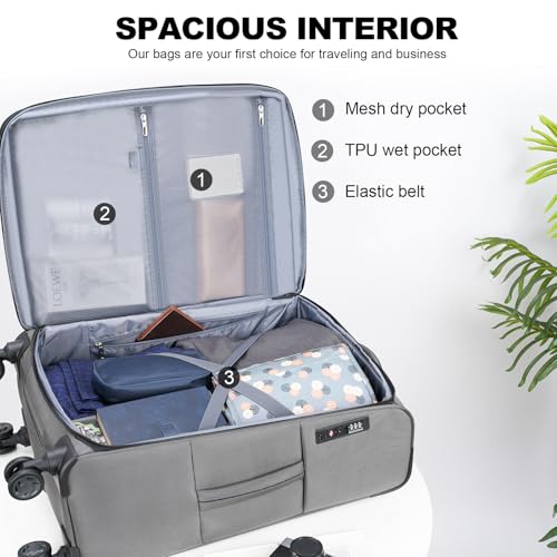KROSER Softside Expandable checked Luggage with Front Business Pockets，24 Inch Suitcases with Spinner Wheels & Built-in TSA Lock, Durable Suitcase Rolling Luggage, Grey - color: Grey-24, size: 24 inch