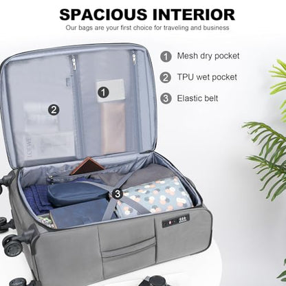 KROSER Softside Expandable checked Luggage with Front Business Pockets，24 Inch Suitcases with Spinner Wheels & Built-in TSA Lock, Durable Suitcase Rolling Luggage, Grey - color: Grey-24, size: 24 inch