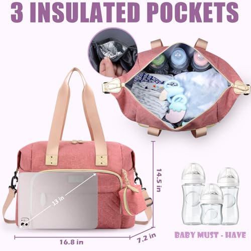 Tuwubi Diaper Bag Tote,Baby Diaper Bag with Pacifier Case - color: Pink, size: Large