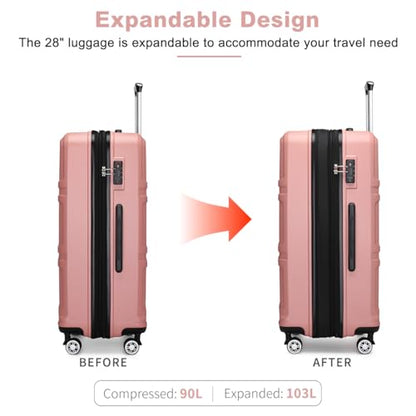 Kono 28 Inch Luggage Expandable Suitcase with Spinner Wheels TSA Lock - color: Nude/Rose Pink, size: 28-inch Large-checked