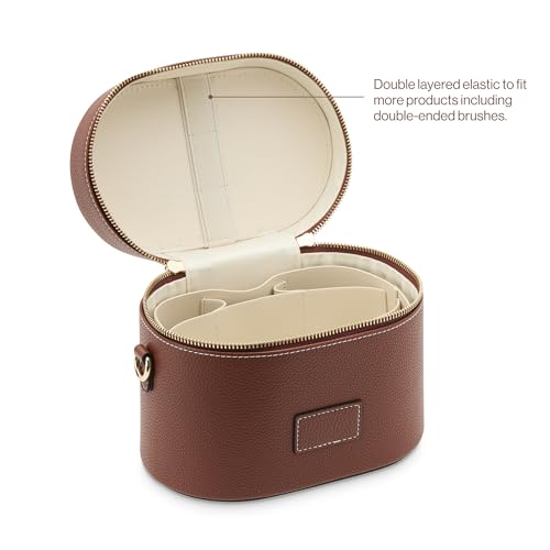 ETOILE - Oval Toiletry Case Ginger brown - Travel Makeup Bag Organizer with Shoulder Strap and Removable Divider - color: Ginger Brown