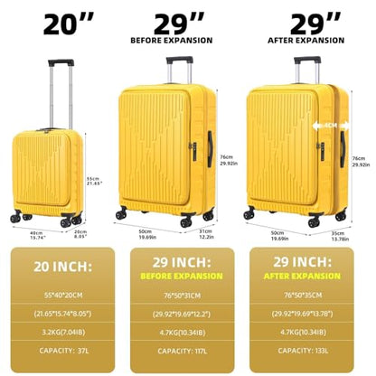 Kaleenie 29 Inch Checked Luggage with Expansion and Side Opening - color: Yellow, size: 29 Inch
