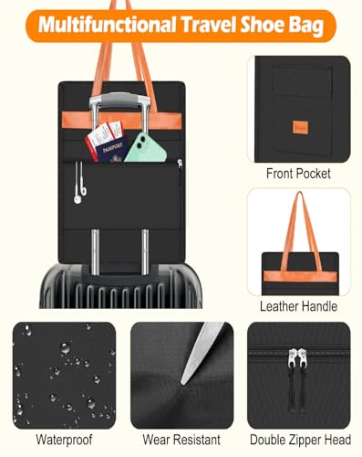 Yotako Shoe Bag for Travel with Leathers Handle Black - color: black