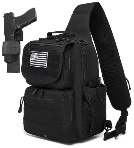 Tactical Sling Crossbody Bag Holster Shoulder Backpack 15L - color: Black Flip