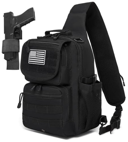 Tactical Sling Crossbody Bag Holster Shoulder Backpack 15L - color: Black Flip