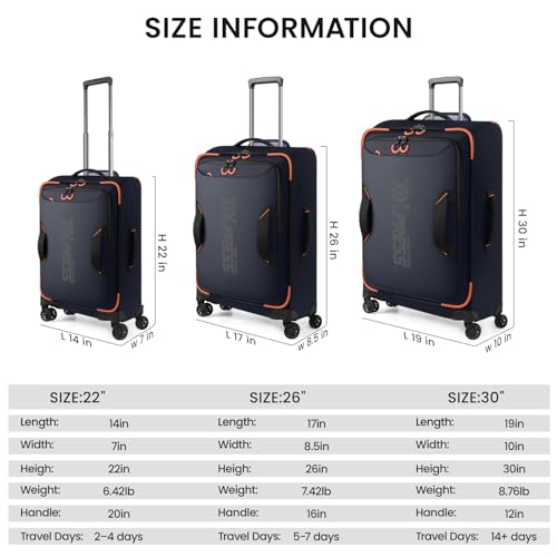 3-Piece Softside Upright Luggage Set,Waterproof Fabric - color: Blue, size: 3-Piece Set (22"/26"/30'')