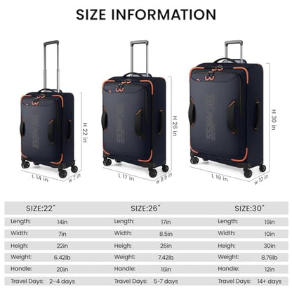 3-Piece Softside Upright Luggage Set,Waterproof Fabric - color: Blue, size: 3-Piece Set (22"/26"/30'')