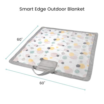 Lulyboo Waterproof Outdoor Blanket with Smart-Edge Snapping Corners, 60x60 Inch Picnic & Beach Blanket, Machine Washable, Foldable with Carrying Bag & Adjustable Strap, Sand & Grass Resistant
