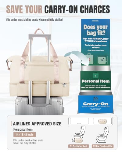 Weekender Bags for Women Travel Weekend Overnight Bag with Shoe Compartment - color: A -Beige