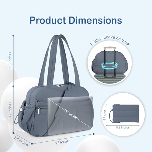 TOPDesign Travel Duffel Bag, Puffy Carry On Overnight, Gym Bag w/Wet Pocket - color: Blue Grey