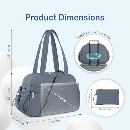 TOPDesign Travel Duffel Bag, Puffy Carry On Overnight, Gym Bag w/Wet Pocket - color: Blue Grey