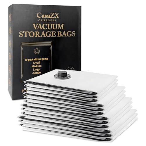 Vacuum Storage Bags 12 Pack Without Hand Pump – Space Saver Compression Bags, Airtight Double-Zip & Triple Valve, Reusable, Lavender Freshness, Bedding, Travel (S/M/L/Jumbo) (Without Pump) - style: Without Pump