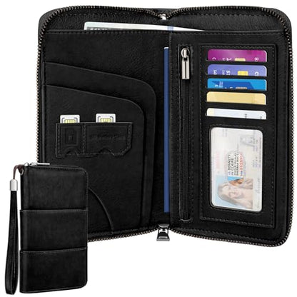 RFID Family Passport Holder Wallet - Travel Document Organizer - color: Black