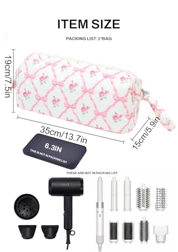 TeeYee Hair Tools Travel Bag for Dyson Airwrap Quilted Toiletry Bag - color: Pinkbow-boho