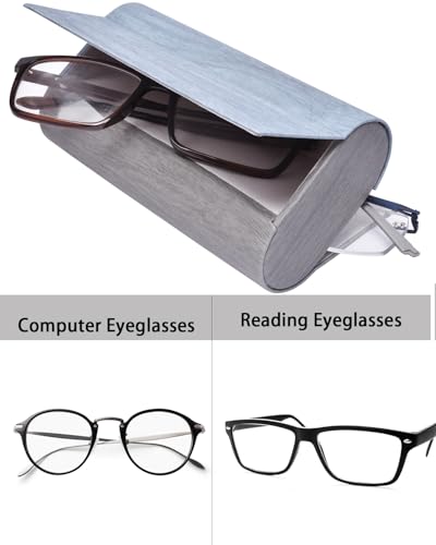 Philley Dual Glasses Case 2-in-1 Double Eyeglasses case - color: Wood Grain (Blue + Grey)
