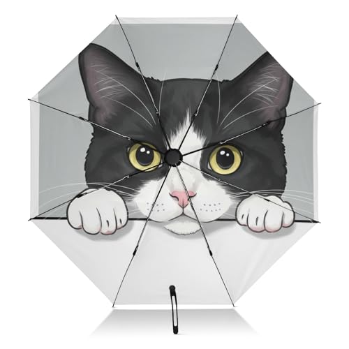 JIPONI Windproof Travel Umbrellas 01 - Large Compact Umbrella for Rain & Sun, Automatic Anti-UV Protection and Light Folding for Backpack & Car - color: Cat