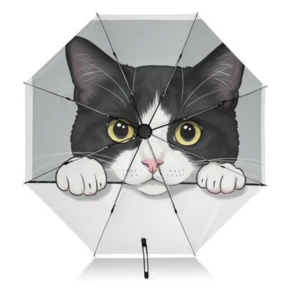 JIPONI Windproof Travel Umbrellas 01 - Large Compact Umbrella for Rain & Sun, Automatic Anti-UV Protection and Light Folding for Backpack & Car - color: Cat