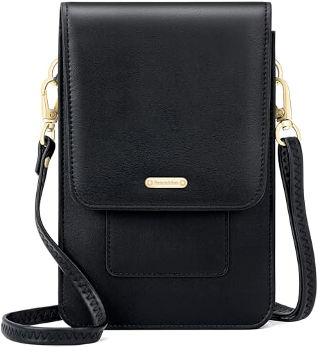 Peacocktion Small Crossbody Bags for Women, RFID Travel Cell Phone Wallet Purses with Card Slots - color: 01-black