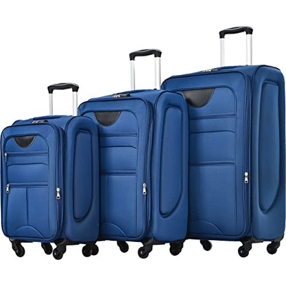 GDFStudio 3 Piece Softside Luggage Set Expandable Spinner Suitcases with TSA Lock,Lightweight Travel Luggage Set 22/26/30 Inch Upright Rolling Suitcases with Wheels,Durable Polyester Carry On,Blue - color: Blue(22/26/30inch), size: 22/26/30In