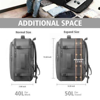 Travel Backpack for Men, 50L Expandable Large Carry On TSA Backpack, Grey - color: Grey