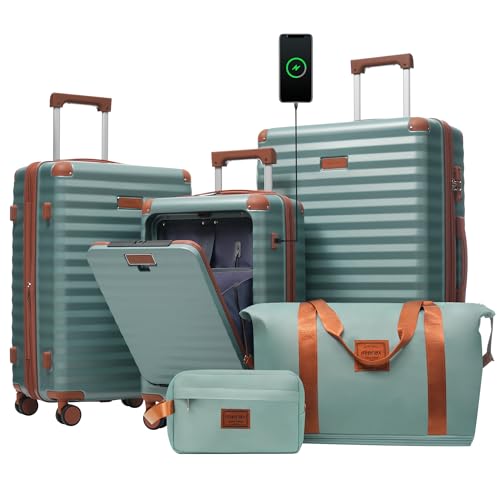 Merax Luggage Sets 3 Piece Top Open,Hardside Lightweight Carry on Suitcase - color: Blue Green-1, style: Luggage Set With Top Open 20
