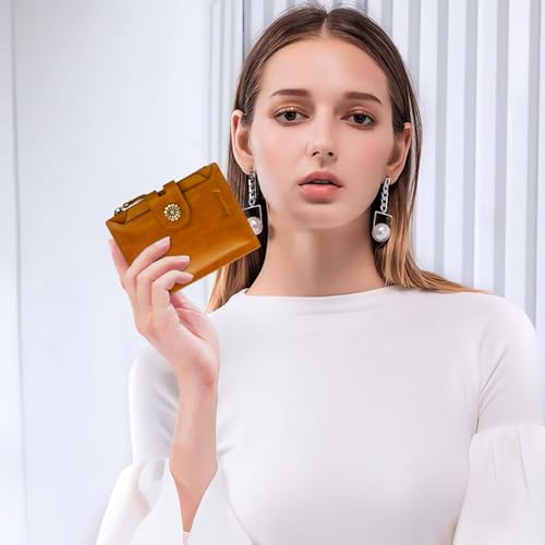 Leather Wallet Women,RFID Blocking Womens Wallet Bifold Compact Card Holder Small Wallet for Women with Removable ID Window LightBrown - color: b1-lightbrown