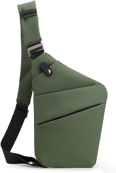 Anti Theft Travel Bag Sling Cross-body Bag Large Capacity | 5 pockets greater capacity;Anti-theft pocket on the back;Adjustable shoulder straps; Waterproof shape-retaining nylon fabric - color: Green, style: Left Shoulder