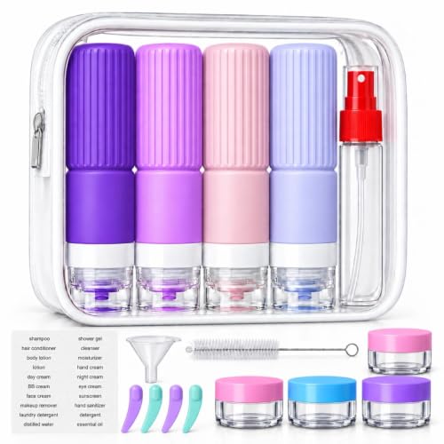 Tocelffe Travel Bottles for Toiletries,TSA Approved Silicone Travel Containers for Toiletries,Leak Proof Refillable Liqus Shampoo And Conditioner Travel Essentials toiletry Bottles - color: Purple