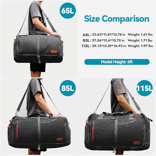 Canway 85L Travel Duffel Bag, Foldable Weekender Bag with Shoes Compartment for Men Women Water-proof & Tear Resistant (Panther Black, 85L) - color: Panther Black, size: 85L