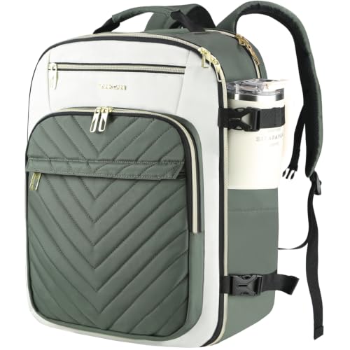 VANKEAN 40L Water- Resistant Laptop Backpack for Women College - color: Beige/Army Green, size: 40L