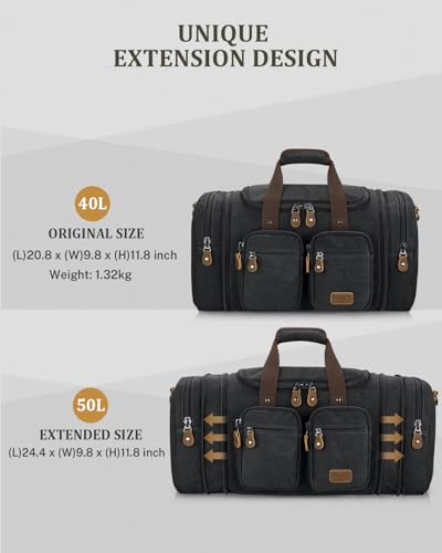 Gonex Duffle Bag for Travel, Expandable 50L Overnight Weekender Gym Bag - color: Dark Grey, size: Large-50L