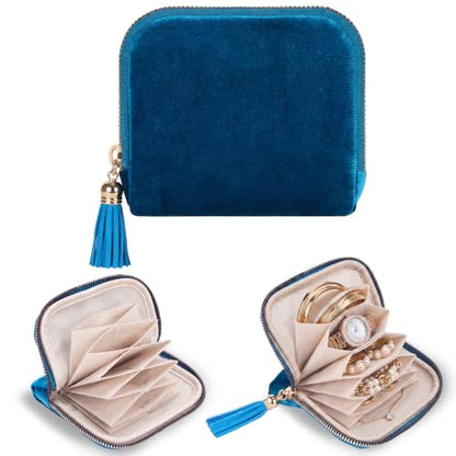 Airkit Jewelry Travel Case Small Velvet Zipper Pouch Bag for Earring Rings - color: Peacock Blue