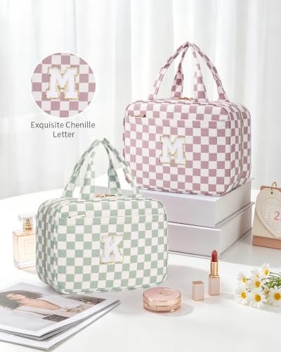 Narwey Hanging Travel Toiletry Bag, Makeup Bag for Women Girls Kids Gifts - color: Mint Green Checkerboard, style: S
