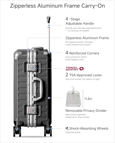 LUGGEX 20 Inch Zipperless Carry On Luggage, Charcoal Metallic - color: Charcoal Metallic, size: 20 Inch
