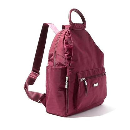 Baggallini All Day Backpack with RFID Phone Wristlet - Lightweight Travel Backpack for Women - color: Dark Cherry