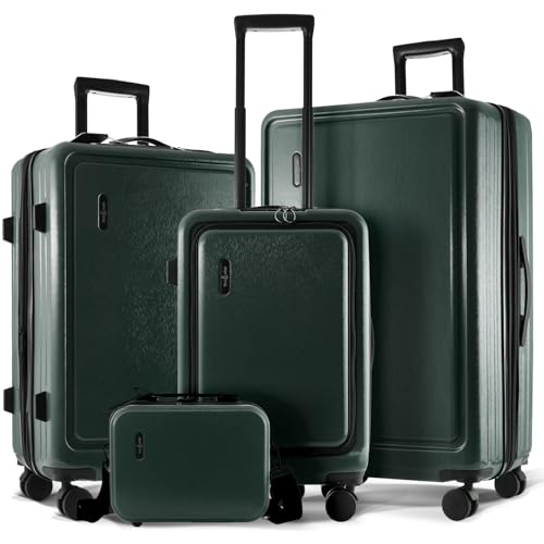 TRAVELARIM 4 Piece Luggage Sets with Spinner Wheels, Travel Suitcase Set - color: Green, size: 4 Piece Set (20/24/28)